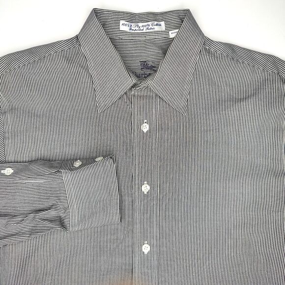 Burberrys Black Striped Button Front Long Sleeve Shirt Mens Size 15-34 (Medium) - Picture 1 of 6